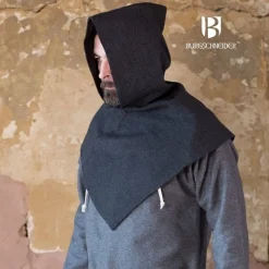 Burgschneider Chaperon Fischgrät-Motiv Knud, Schwarz Grau -Angebote Wikinger Kleidung Store chaperon fischgraet motiv knud schwarz grau 2