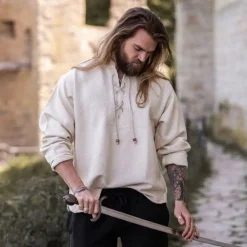 Leonardo Carbone Dickes Baumwollhemd, Natur -Angebote Wikinger Kleidung Store dickes baumwollhemd natur 5