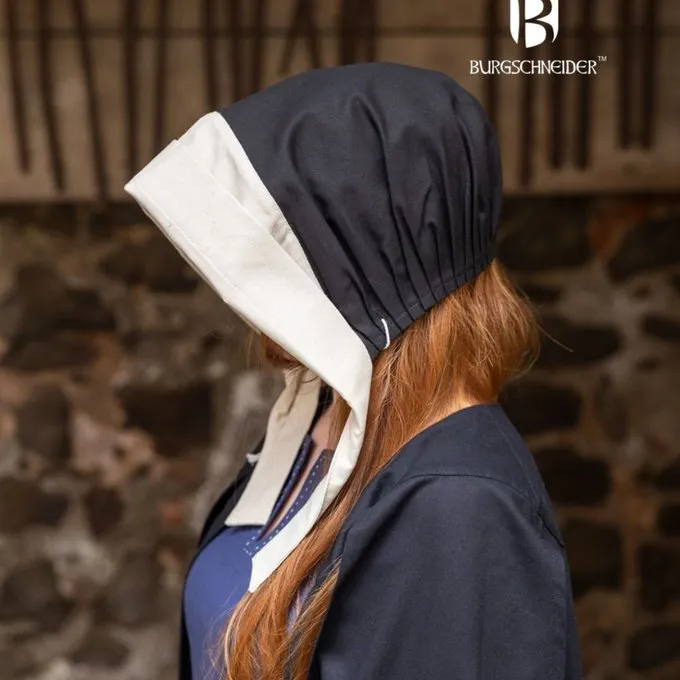 Burgschneider Mittelalterliche Kappe Dagmar, Schwarz-Creme 2 Burgschneider Mittelalterliche Kappe Dagmar, Schwarz-Creme – Bild 2