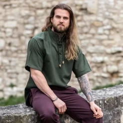 Leonardo Carbone Mittelalterliches Hemd Mit Kurzen Ärmeln, Grün -Angebote Wikinger Kleidung Store mittelalterliches hemd mit kurzen aermeln gruen 2