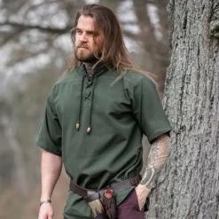 Leonardo Carbone Mittelalterliches Hemd Mit Kurzen Ärmeln, Grün