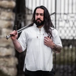 Leonardo Carbone Mittelalterliches Hemd Mit Kurzen Ärmeln, Weiß